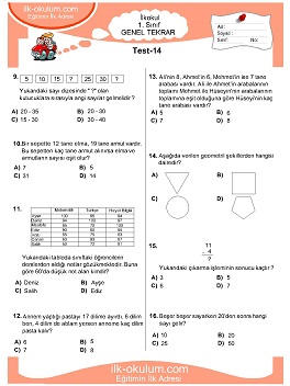 ilkokul 1. Sınıf Genel Tekrar Testleri 